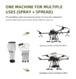 Agricultural drone supporting both spraying and spreading systems in one machine